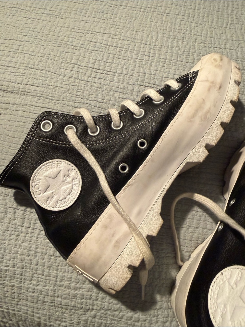 Converse Black Leather High-Top Platform Lug-Sole Sneakers